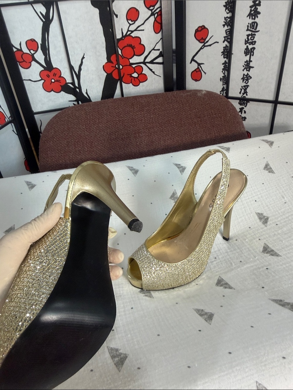 Guess Gold Crystal Slingback Peep-Toe Heels - Picture 5 of 8